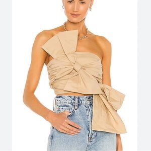Song of Style Beige Strapless Bow Blouse